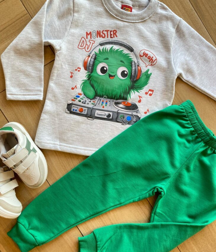 fernandaramoskids com br Conjunto Infantil Masculino Blusa Monster DJ e Calça Verde1