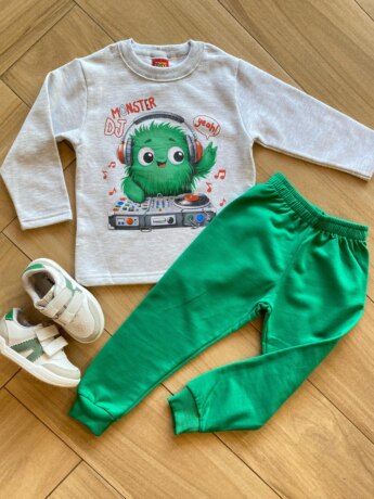 Conjunto Infantil Masculino Blusa Monster DJ e Calça Verde Fernanda Ramos Kids