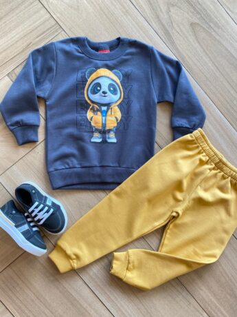Conjunto Infantil Masculino Blusa Panda Estiloso e Calça Amarela Fernanda Ramos Kids