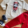 fernandaramoskids com br Conjunto Infantil Masculino Blusa Panda Estiloso e Calça Vermelha1