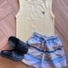 Conjunto Infantil Masculino Regata Amarela e Bermuda Listrada Fernanda Ramos Kids
