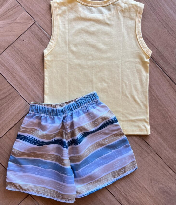 fernandaramoskids com br Conjunto Infantil Masculino Regata Amarela e Bermuda Listrada2