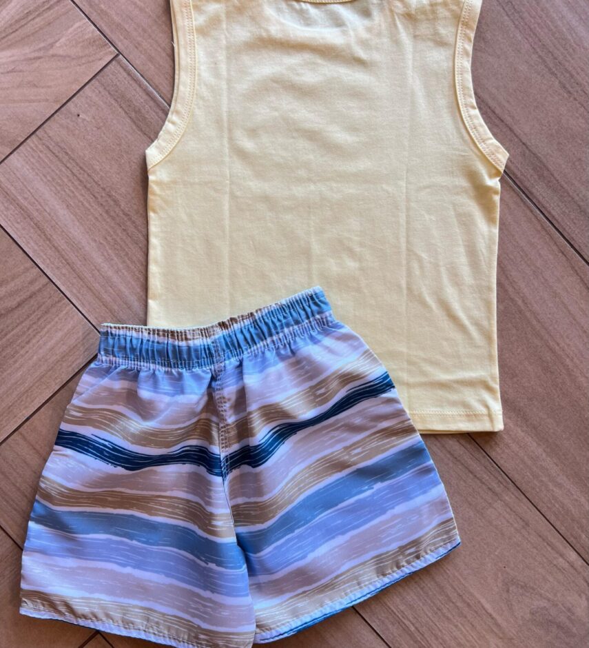 fernandaramoskids com br Conjunto Infantil Masculino Regata Amarela e Bermuda Listrada2