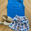 Conjunto Infantil Masculino Regata Azul Bic e Bermuda Estampada Fernanda Ramos Kids