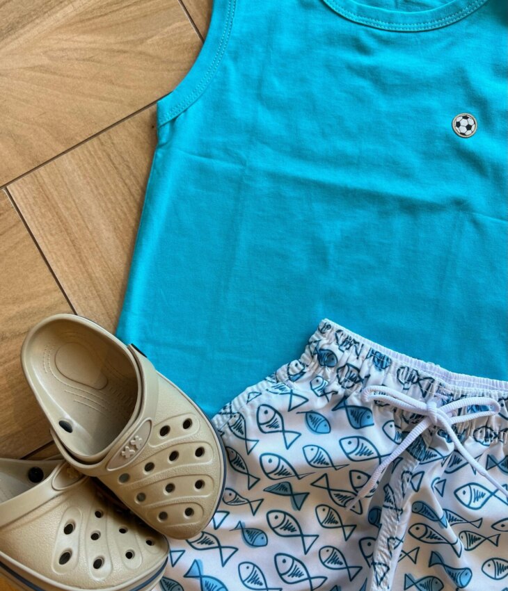 fernandaramoskids com br Conjunto Infantil Masculino Regata Azul e Bermuda Peixes1