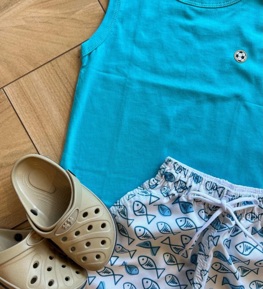 fernandaramoskids com br Conjunto Infantil Masculino Regata Azul e Bermuda Peixes1