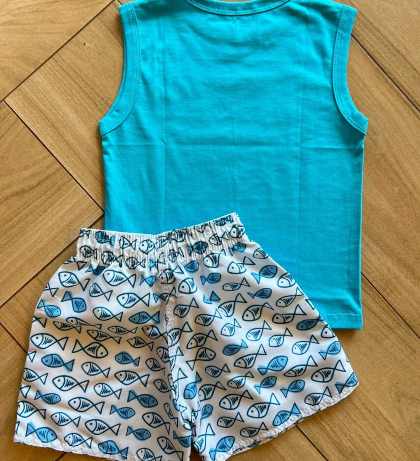 fernandaramoskids com br Conjunto Infantil Masculino Regata Azul e Bermuda Peixes2