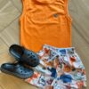 Conjunto Infantil Masculino Regata Laranja e Bermuda Estampada Fernanda Rammos Kids