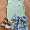 Conjunto Infantil Masculino Regata Verde e Bermuda Estampa Floral Fernanda Ramos Kids
