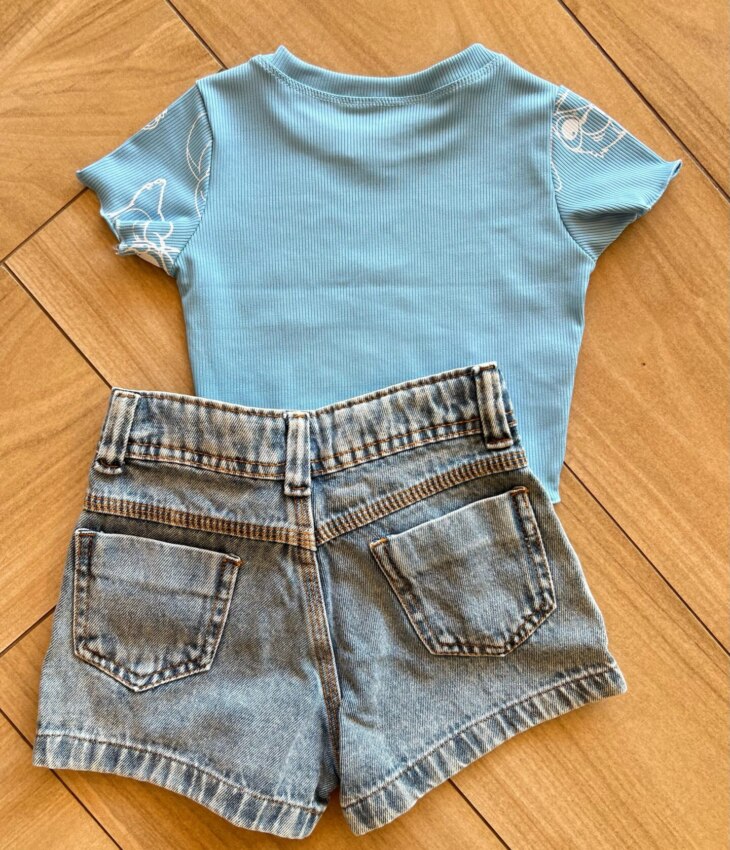 fernandaramoskids com br Cropped Infantil Feminino Manga Curta Canelado Stich Azul2