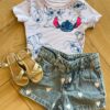 Cropped Infantil Feminino Manga Curta Canelado Stich Branco Fernanda Ramos Kids