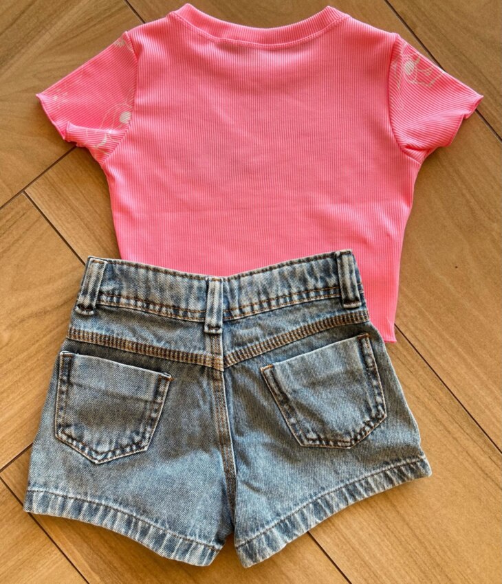 fernandaramoskids com br Cropped Infantil Feminino Manga Curta Canelado Stich Rosa2