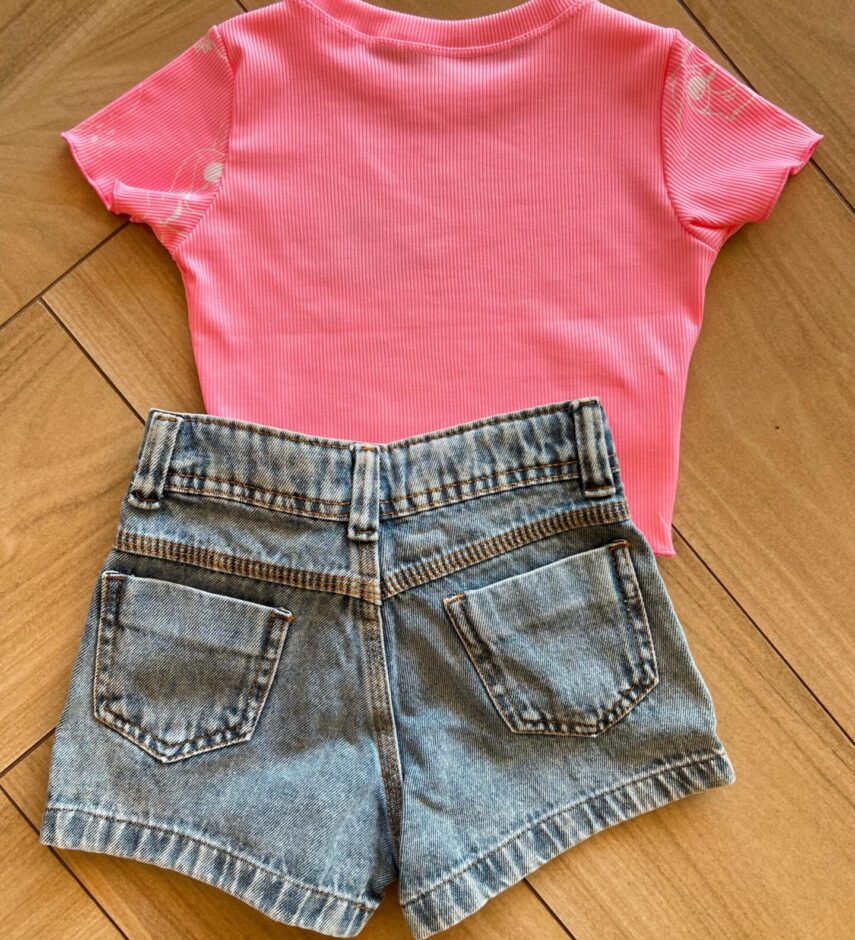 fernandaramoskids com br Cropped Infantil Feminino Manga Curta Canelado Stich Rosa2