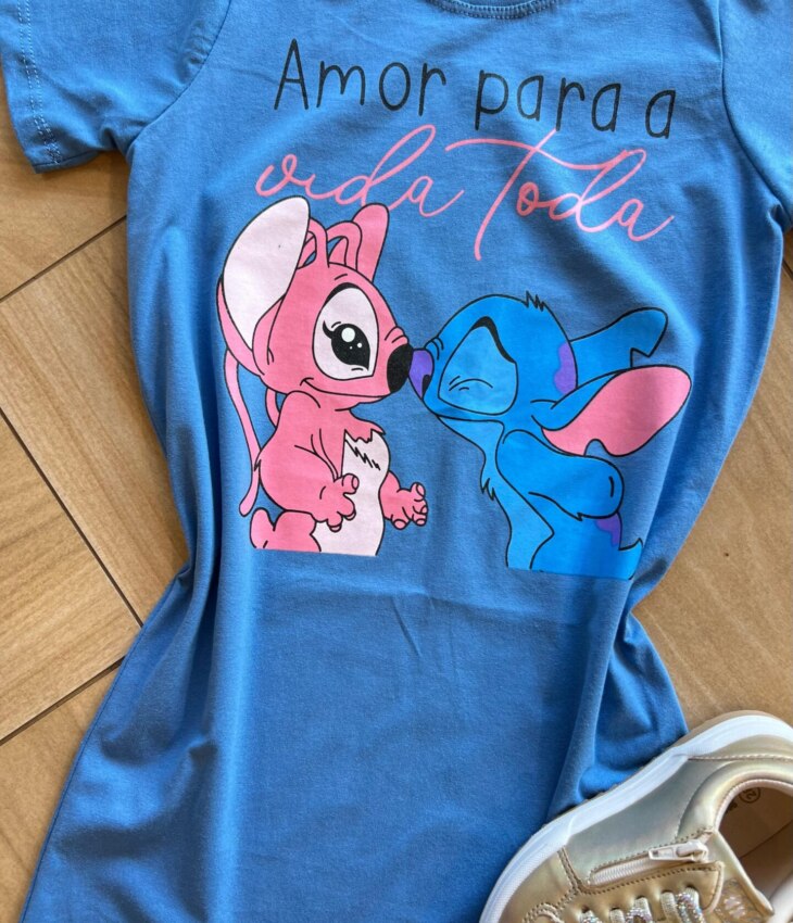 fernandaramoskids com br Vestido Infantil Feminino Curto Stich Amor Para Vida Toda Azul1