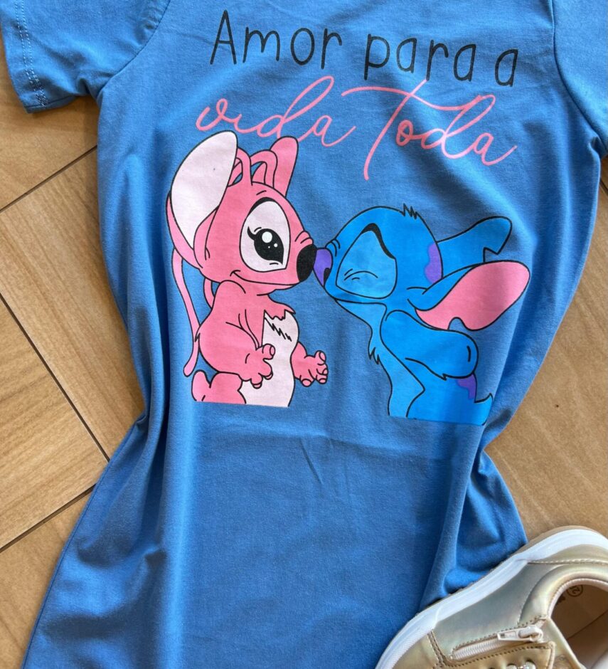 fernandaramoskids com br Vestido Infantil Feminino Curto Stich Amor Para Vida Toda Azul1