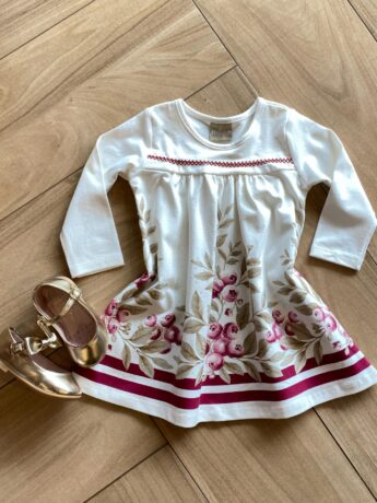 Vestido Infantil Feminino Estampado Manga Longa Rodado com Strass Fernanda Ramos Kids