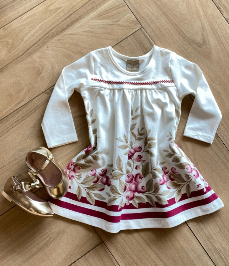 Vestido Infantil Feminino Estampado Manga Longa Rodado com Strass Fernanda Ramos Kids