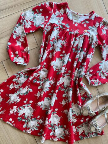 fernandaramoskids com br Vestido Infantil Feminino Manga Longa Rodado Vermelho Florido1