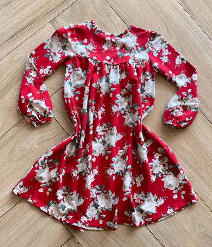 fernandaramoskids com br Vestido Infantil Feminino Manga Longa Rodado Vermelho Florido2