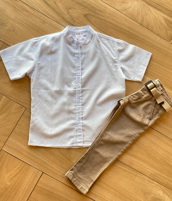 Camisa Infantil Masculina Casual Bata Azul Bebê Fernanda Ramos Kids