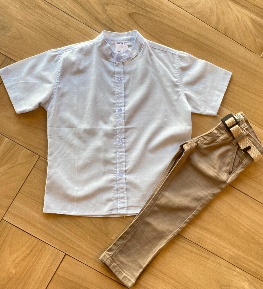 Camisa Infantil Masculina Casual Bata Azul Bebê Fernanda Ramos Kids