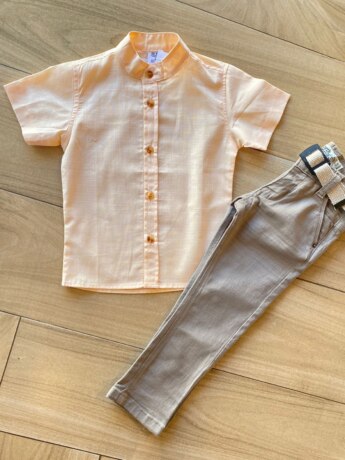 Camisa Infantil Masculina Casual Bata Coral Fernanda Ramos Kids