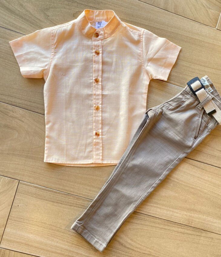 Camisa Infantil Masculina Casual Bata Coral Fernanda Ramos Kids