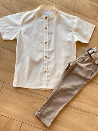 Camisa Infantil Masculina Casual Bata Cru Fernanda Ramos Kids
