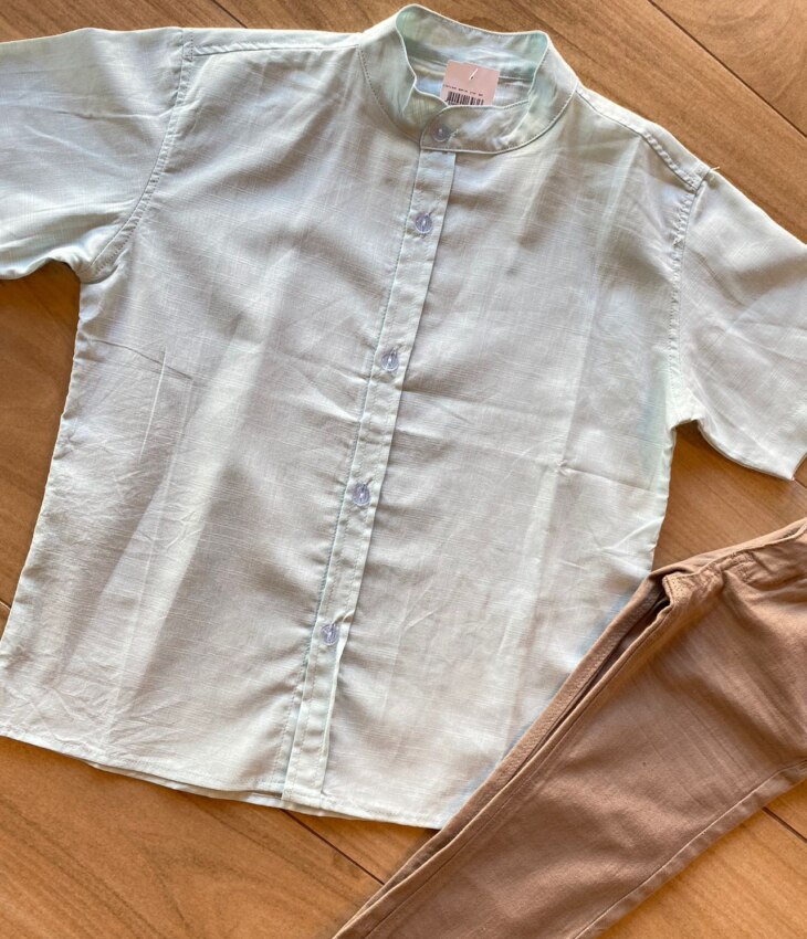 fernandaramosstore com br Camisa Infantil Masculina Casual Bata Verde Água1