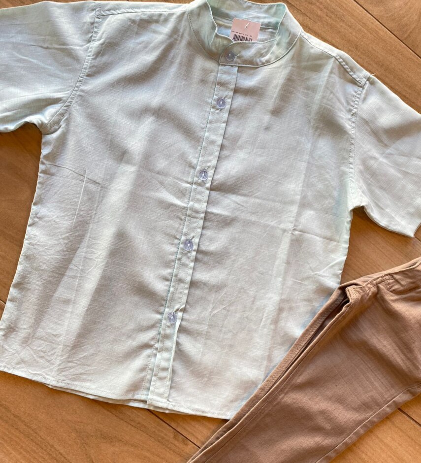 fernandaramosstore com br Camisa Infantil Masculina Casual Bata Verde Água1