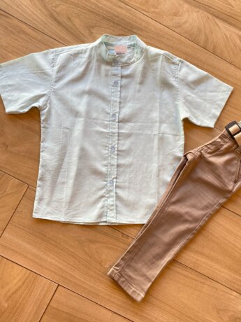 Camisa Infantil Masculina Casual Bata Verde Água Fernanda Ramos Kids