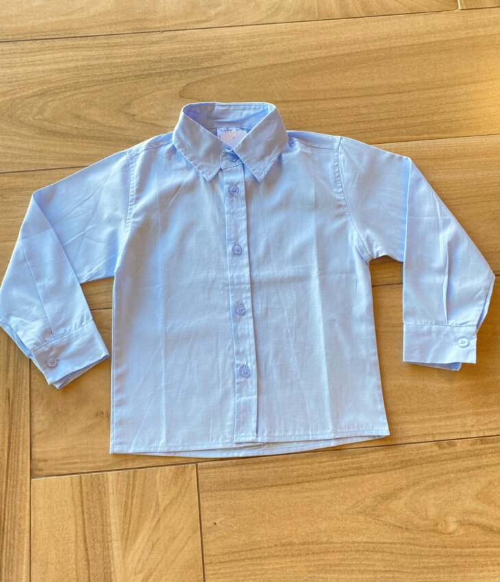 Camisa Infantil Masculina Manga Longa Social Azul Claro Fernanda Ramos Kids