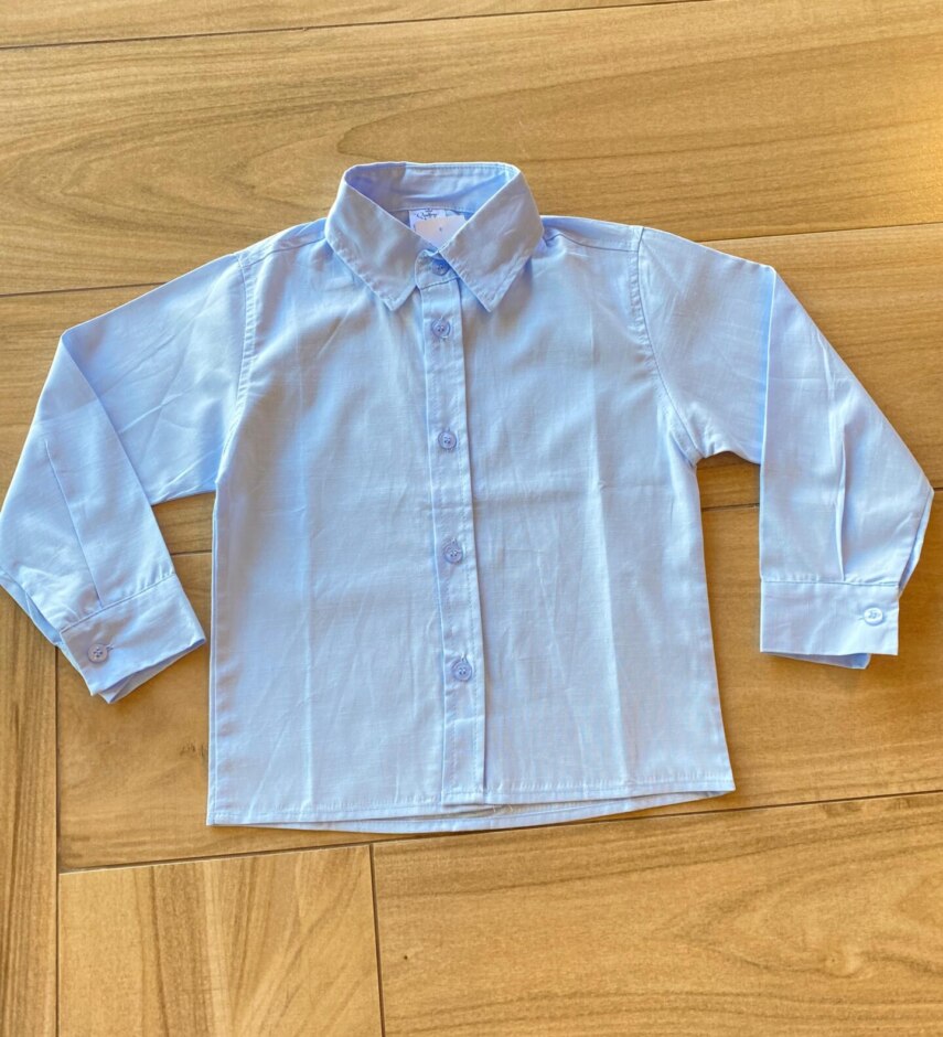 Camisa Infantil Masculina Manga Longa Social Azul Claro Fernanda Ramos Kids