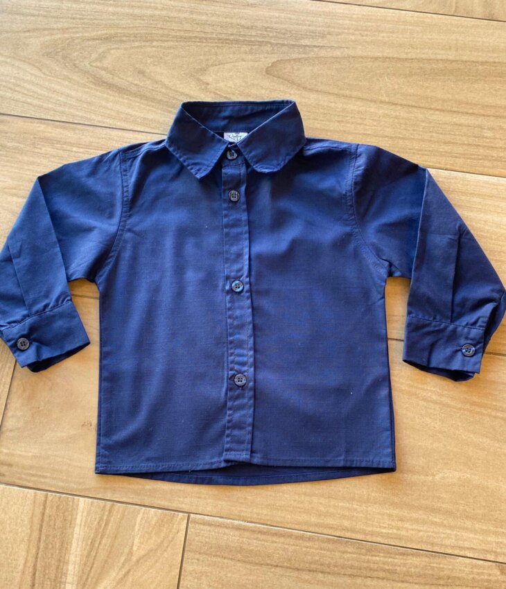 Camisa Infantil Masculina Manga Longa Social Azul Escuro Fernanda Ramos