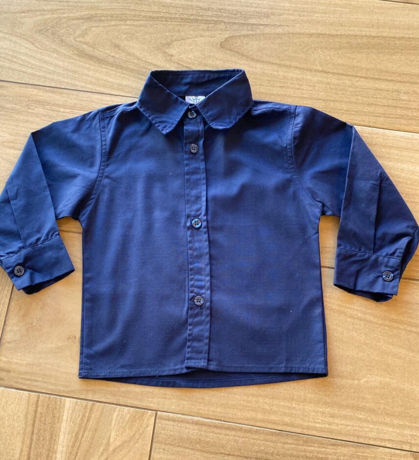 Camisa Infantil Masculina Manga Longa Social Azul Escuro Fernanda Ramos