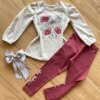 Conjunto Infantil Feminino Blusa Manga Longa e Calça Legging Vinho Fernanda Ramos Kids