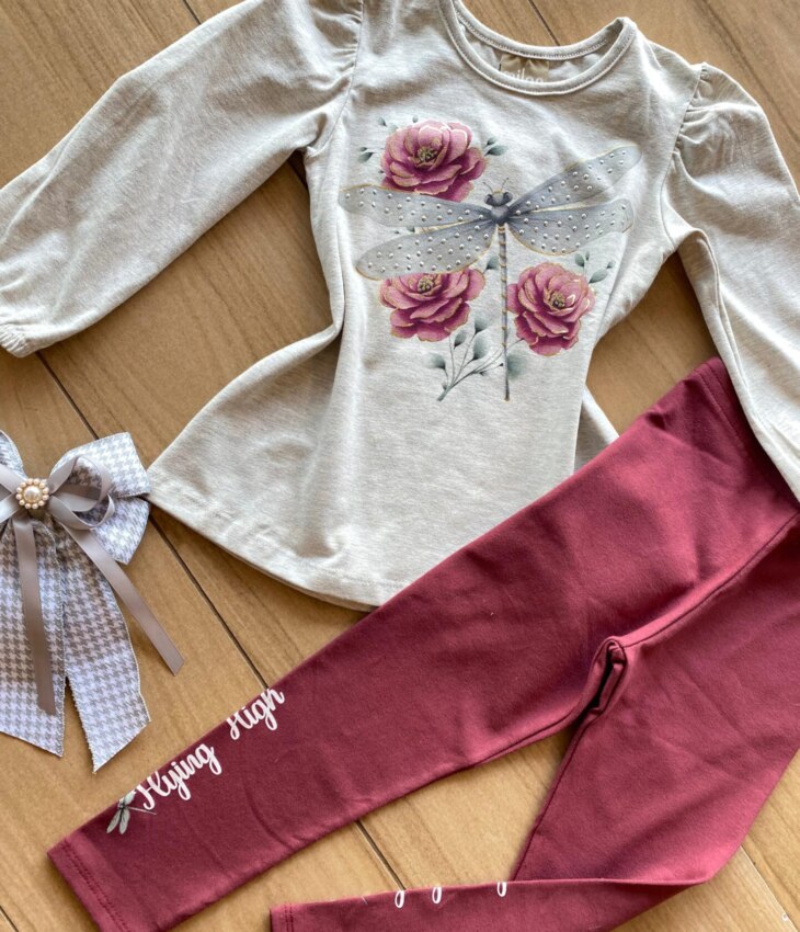 fernandaramosstore com br Conjunto Infantil Feminino Blusa Manga Longa e Calça Legging Vinho1