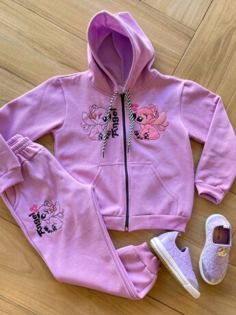 Conjunto Infantil Feminino Moletom Jaqueta e Calça Lilo&Stitch Lilás Fernanda Ramos Kids