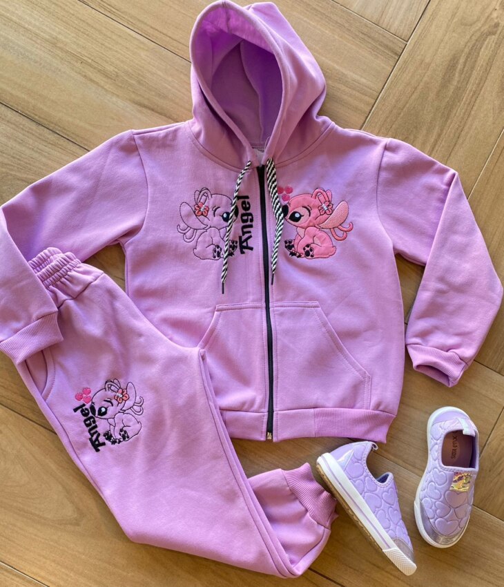 Conjunto Infantil Feminino Moletom Jaqueta e Calça Lilo&Stitch Lilás Fernanda Ramos Kids