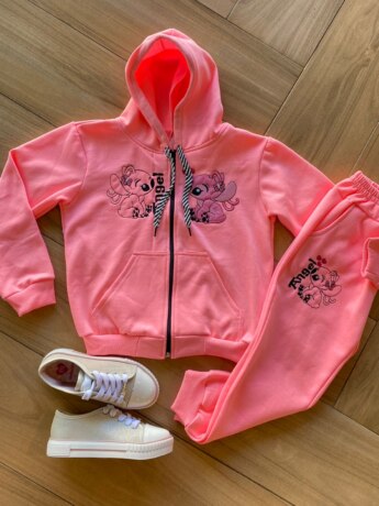 Conjunto Infantil Feminino Moletom Jaqueta e Calça Lilo&Stitch Rosa Fernanda Ramos Kids