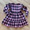 Vestido Infantil Feminino Manga Longa Xadrez Rosa com Babados Fernanda Ramos Kids