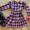 Vestido Infantil Feminino Manga Longa Xadrez Rosa com Babados Fernanda Ramos Kids