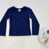 Blusa Manga Longa Infantil Feminina Azul Marinho com Corações Fernanda Ramos Kids