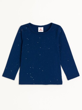 Blusa Manga Longa Infantil Feminina Azul Marinho com Corações Fernanda Ramos Kids