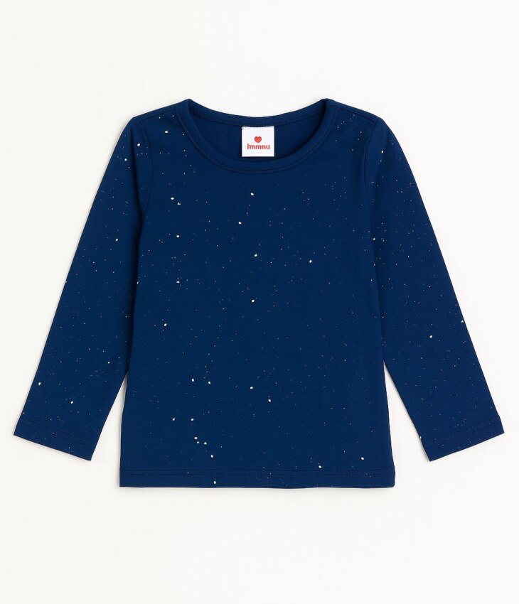 Blusa Manga Longa Infantil Feminina Azul Marinho com Corações Fernanda Ramos Kids