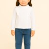 Blusa Manga Longa Infantil Feminina Canelada com Babados Branca Fernanda Ramos Kids