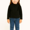 Blusa Manga Longa Infantil Feminina Canelada com Babados Preta Fernanda Ramos Kids