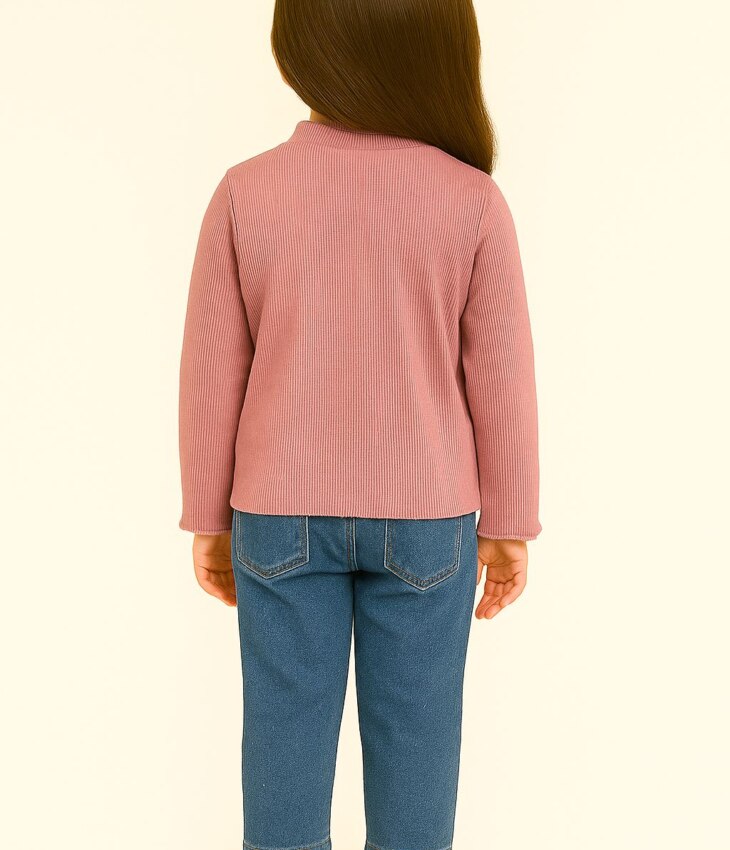 Blusa Manga Longa Infantil Feminina Canelada com Babados Rose Fernanda Ramos KIds