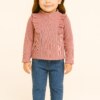 Blusa Manga Longa Infantil Feminina Canelada com Babados Rose Fernanda Ramos Kids