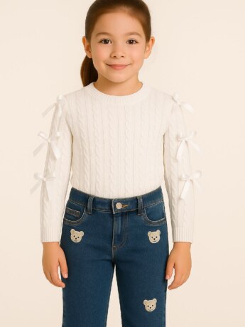 fernandaramoskids com br Blusa Manga Longa Laço Infantil Feminina Off White